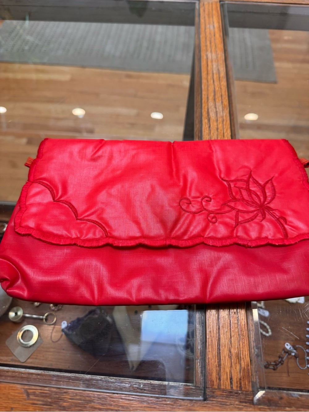 Red Embroidered Foldover Women’s Clutch